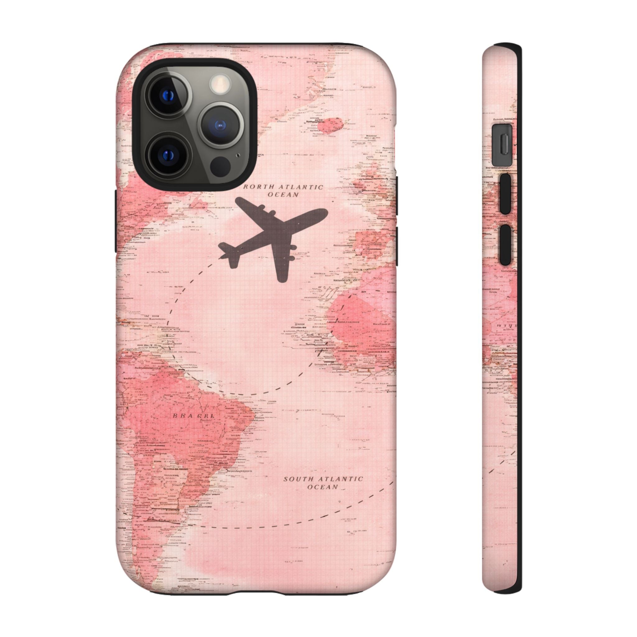 Pink World Map Phone Case with Airplane Silhouette – Travel Passport Case🎀✈️