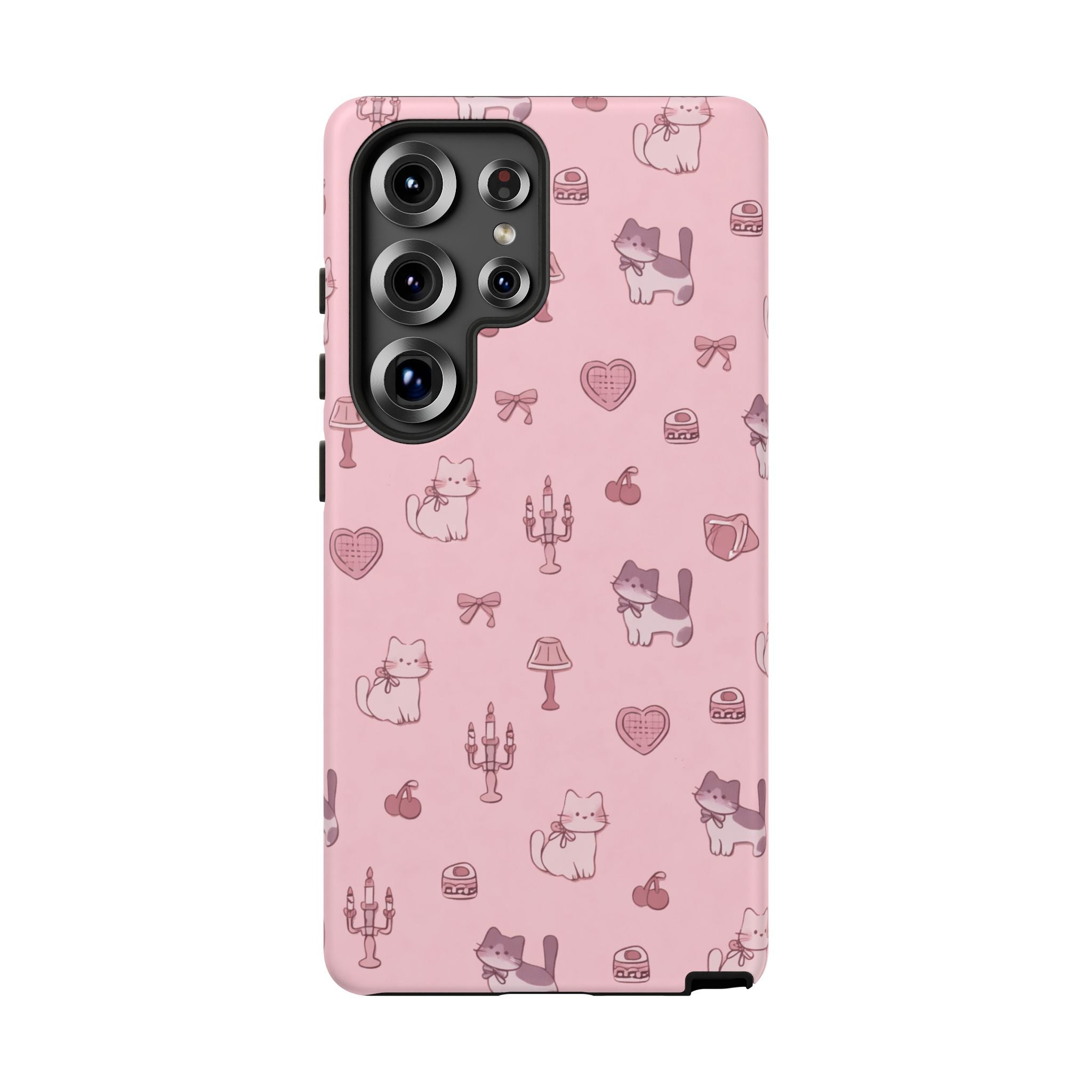 Pink Kawaii Cat Pattern Tough Phone Case🎀💕🐈