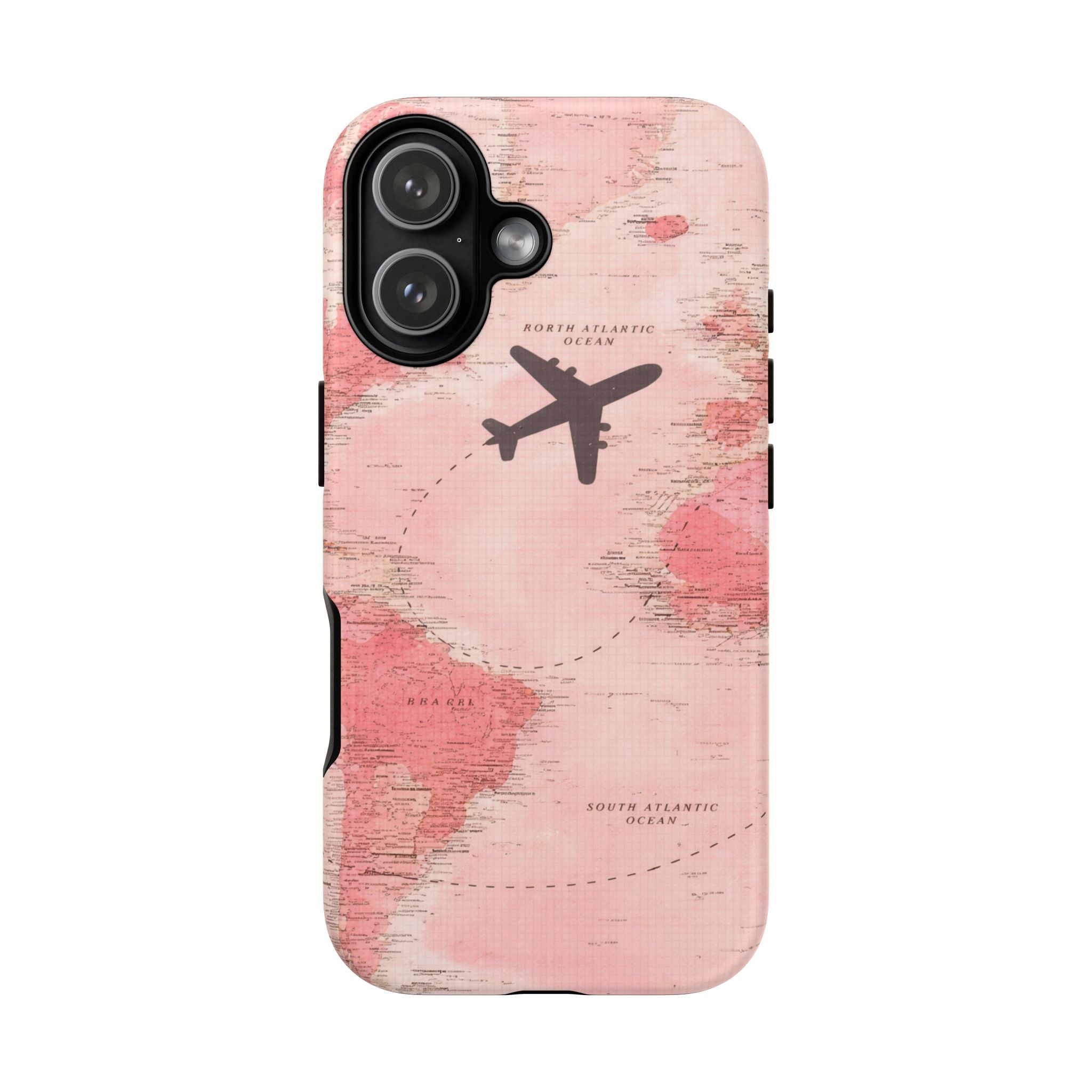 Pink World Map Phone Case with Airplane Silhouette – Travel Passport Case🎀✈️