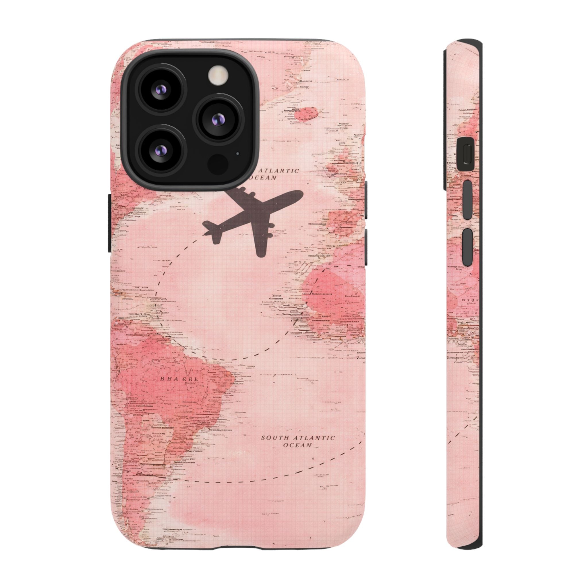 Pink World Map Phone Case with Airplane Silhouette – Travel Passport Case🎀✈️