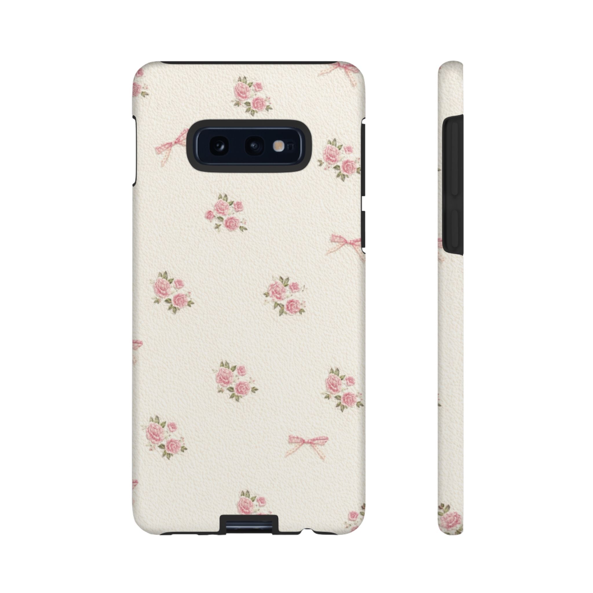 Floral Bow Tough Phone Case — Vintage Pink Rose Pattern🌷🎀