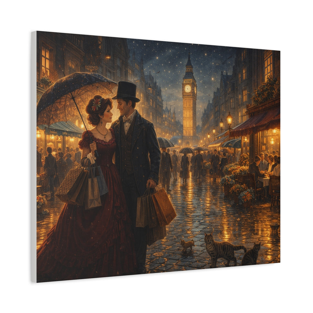🕯️ Victorian London Rainy Evening Canvas — A Love Story Under Gaslight ✨