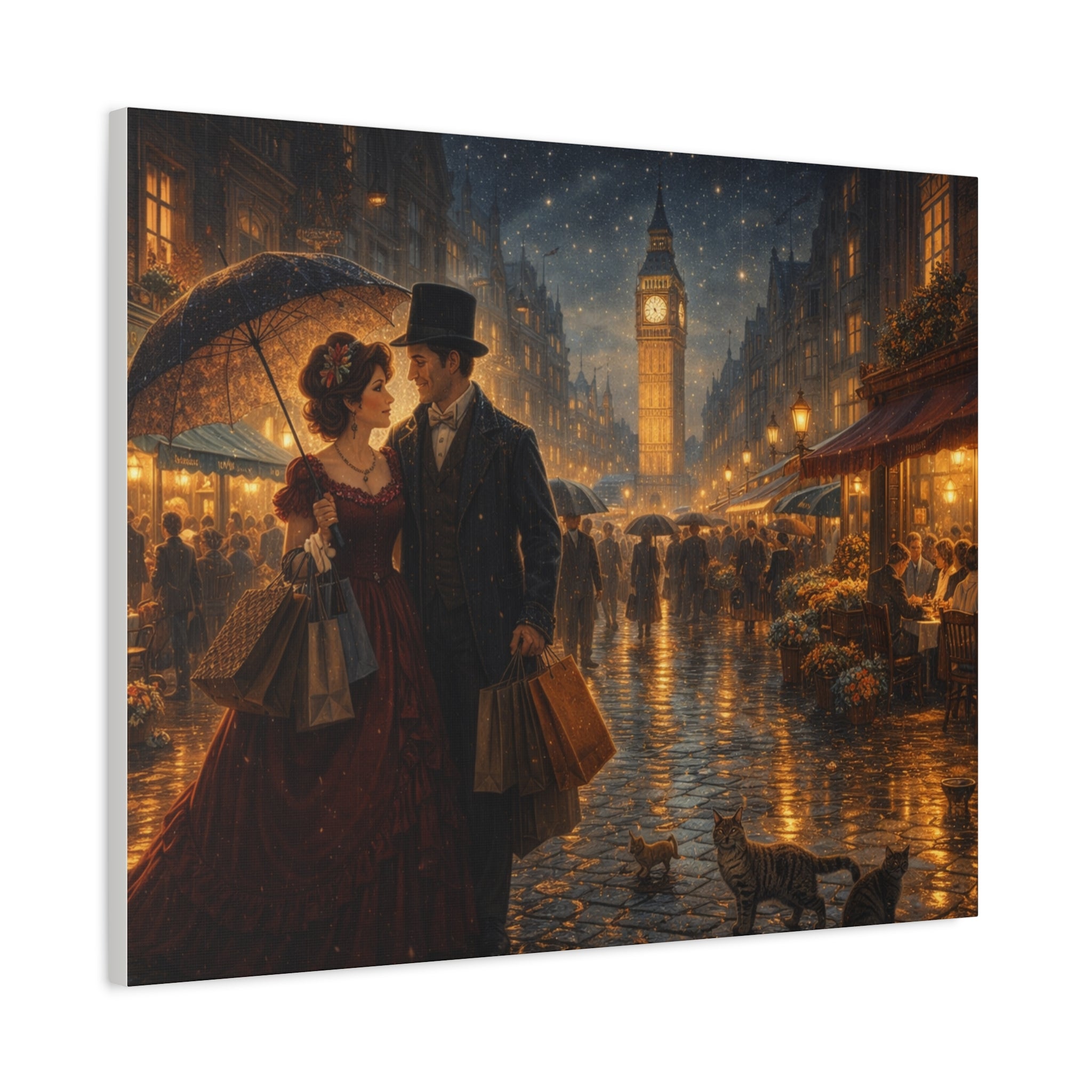 🕯️ Victorian London Rainy Evening Canvas — A Love Story Under Gaslight ✨