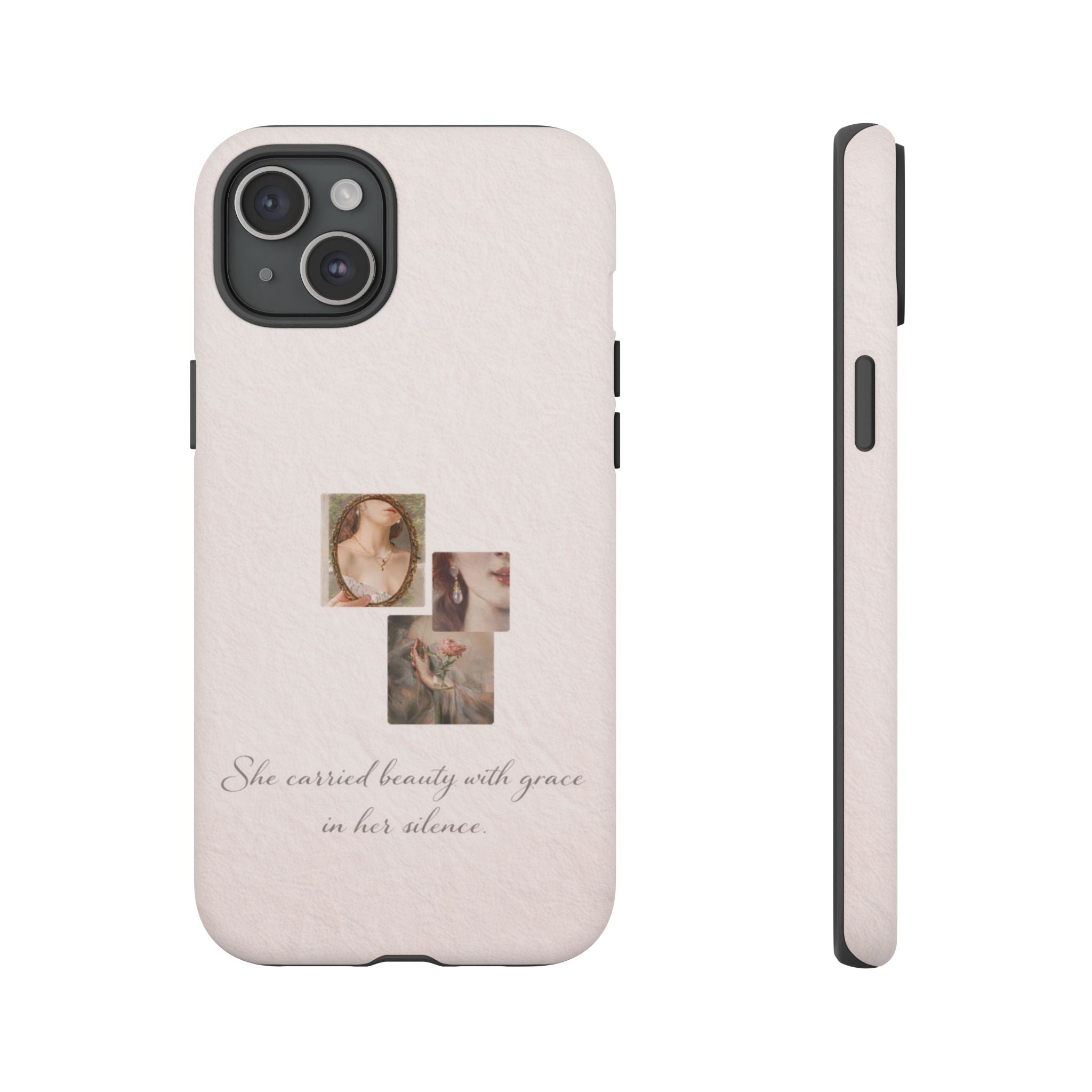 Phone Case — 'She Carried Beauty With Grace in Her Silence' Vintage Art Floral Design🩷