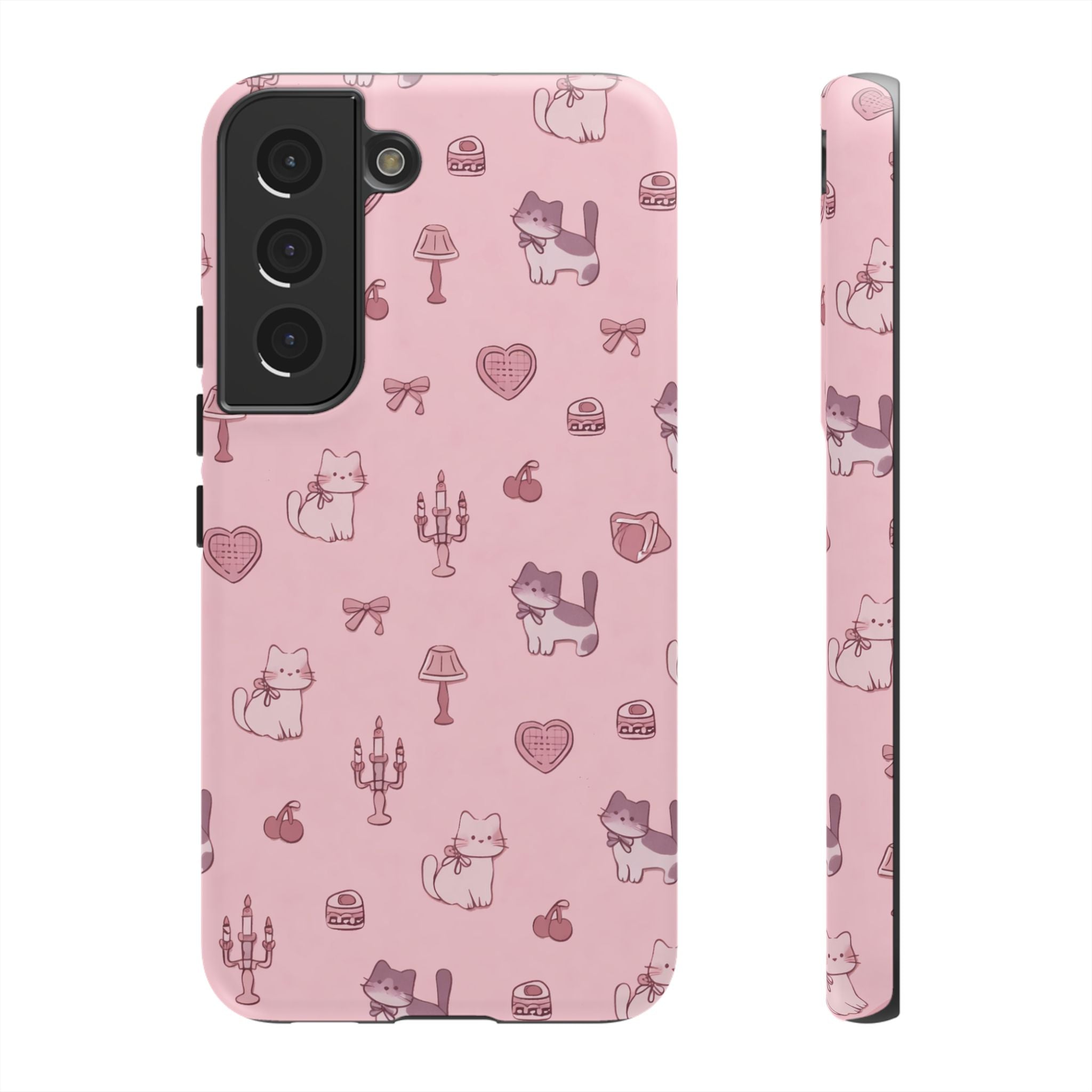 Pink Kawaii Cat Pattern Tough Phone Case🎀💕🐈