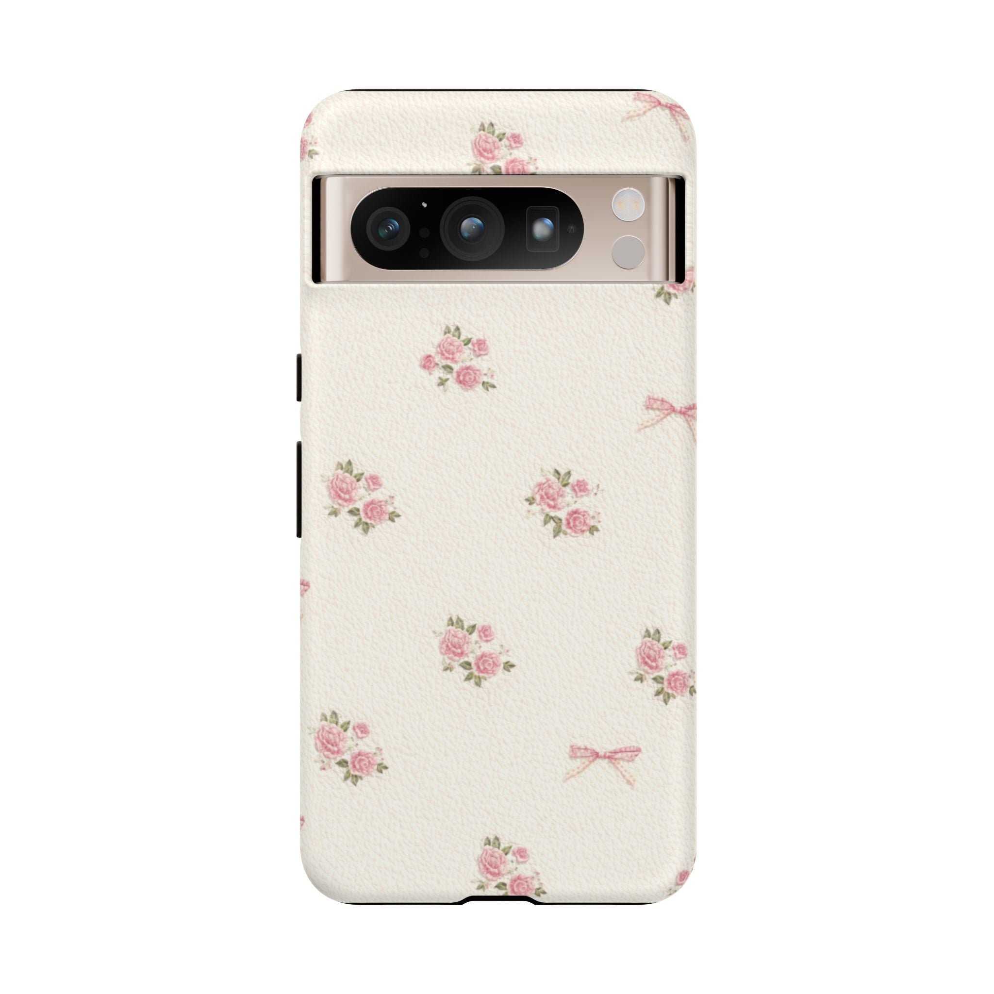 Floral Bow Tough Phone Case — Vintage Pink Rose Pattern🌷🎀