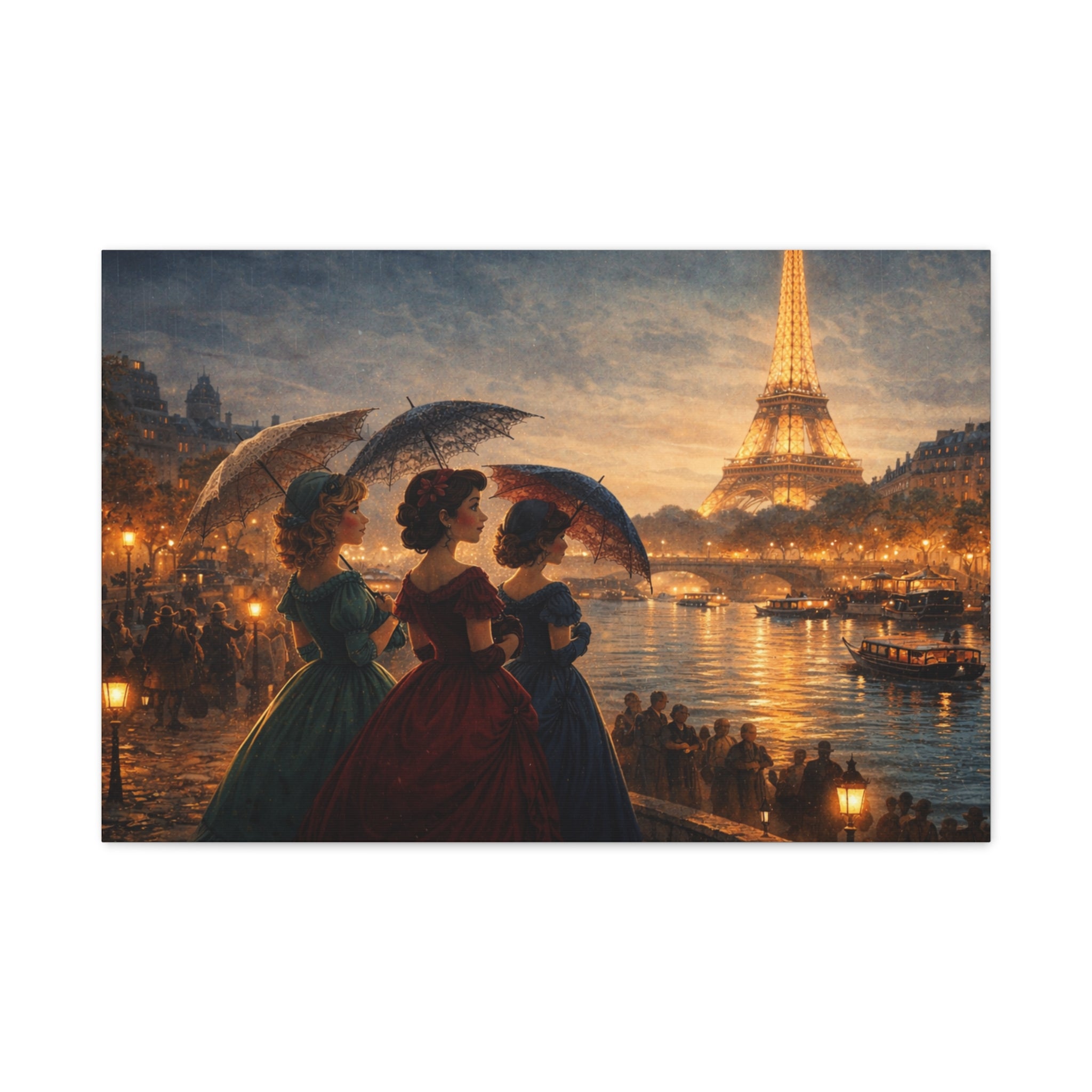 A Parisian Evening – Romantic Vintage Canvas Art by the Seine