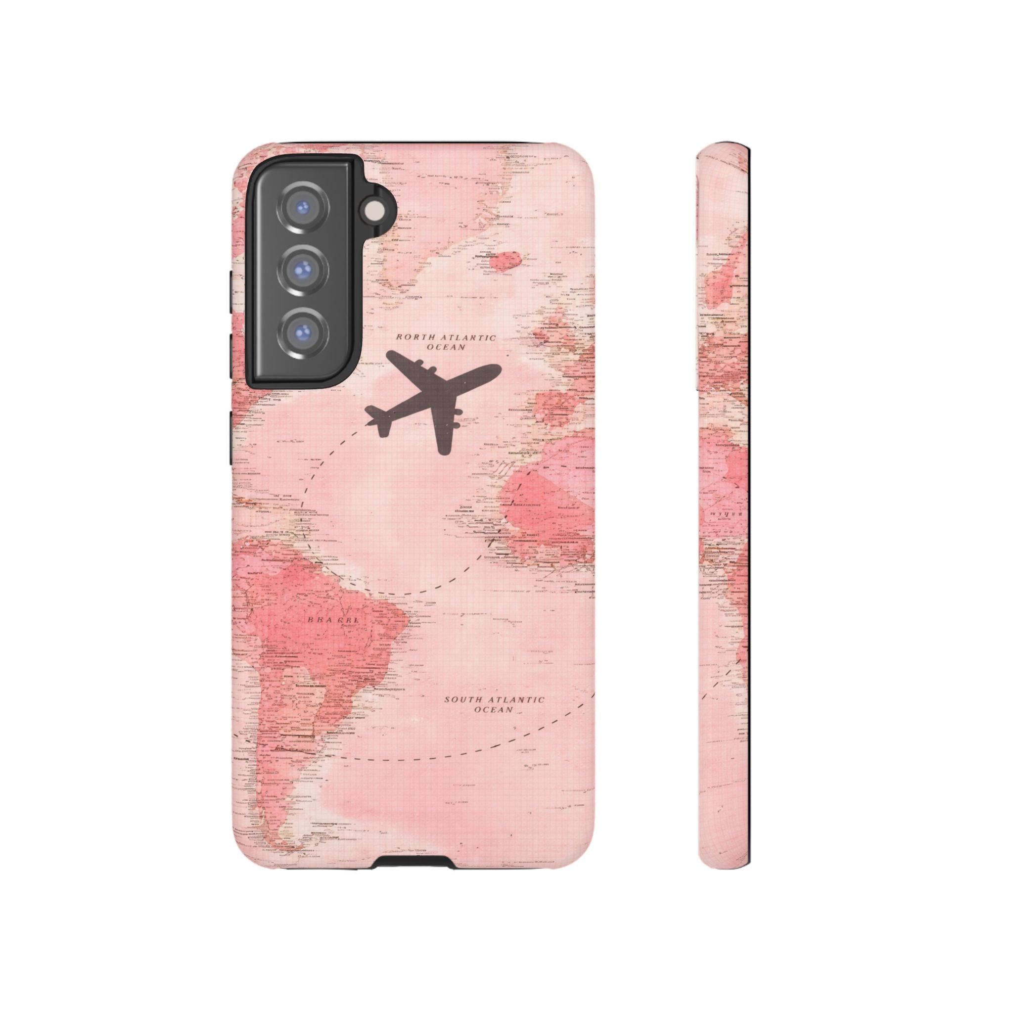 Pink World Map Phone Case with Airplane Silhouette – Travel Passport Case🎀✈️