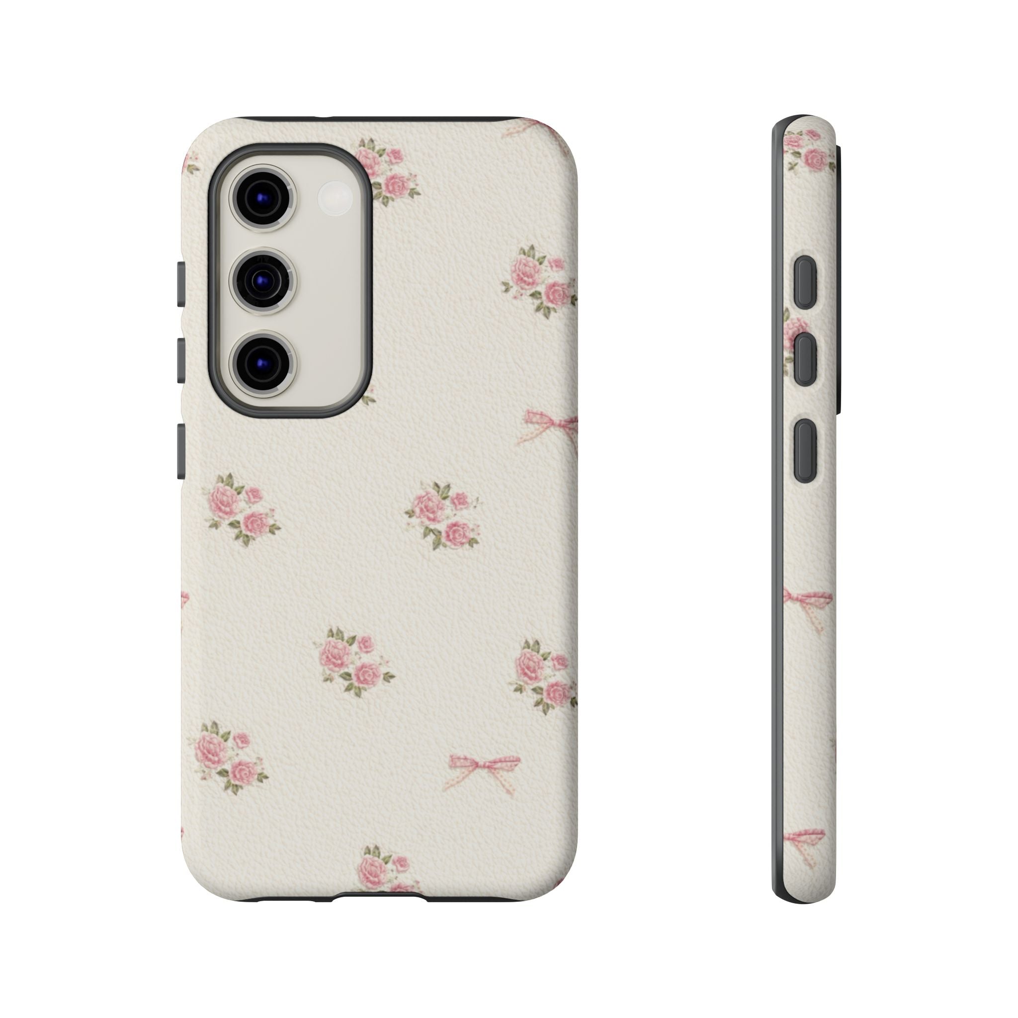 Floral Bow Tough Phone Case — Vintage Pink Rose Pattern🌷🎀