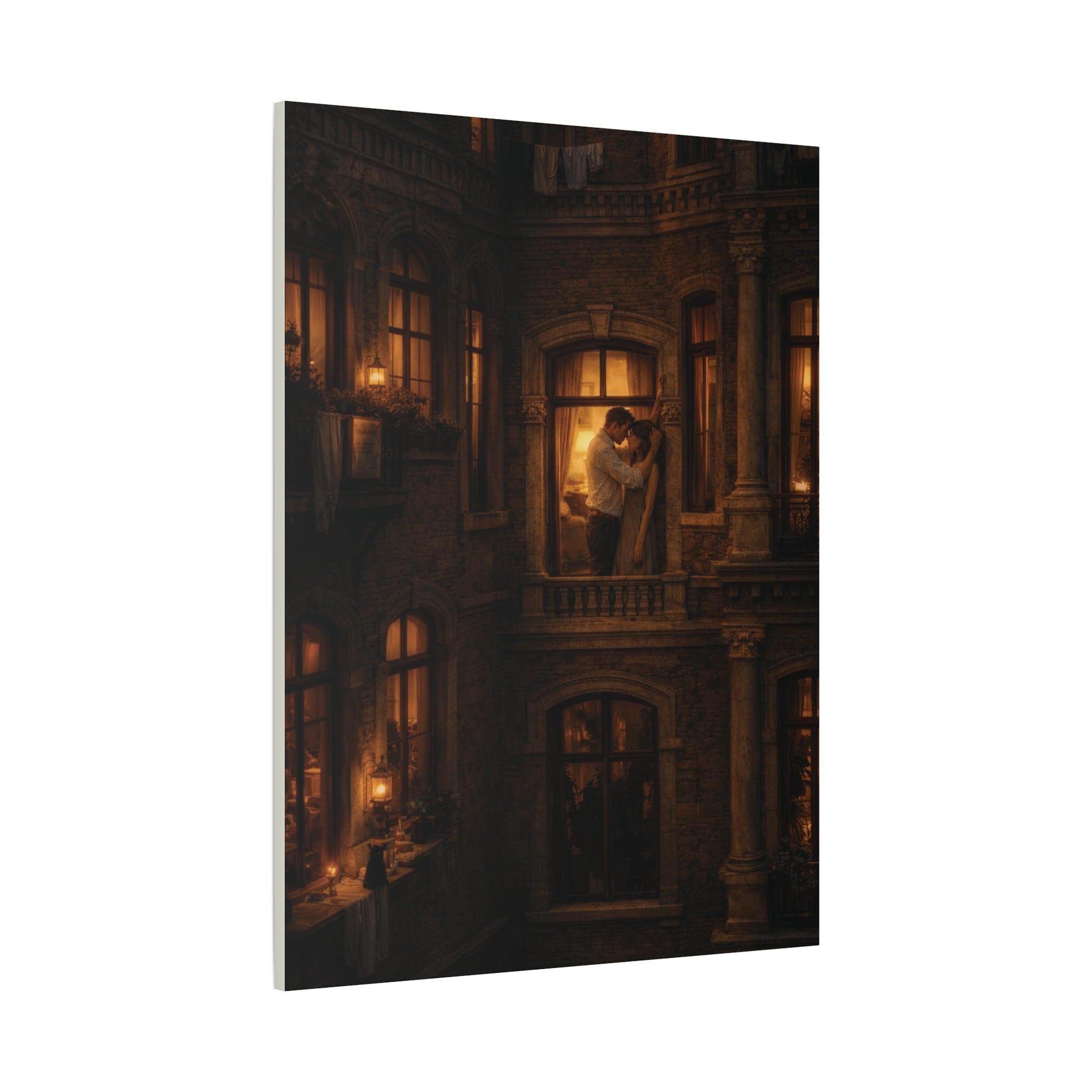 A Quiet Balcony at Night – Romantic Matte Canvas Wall Art 🌙✨